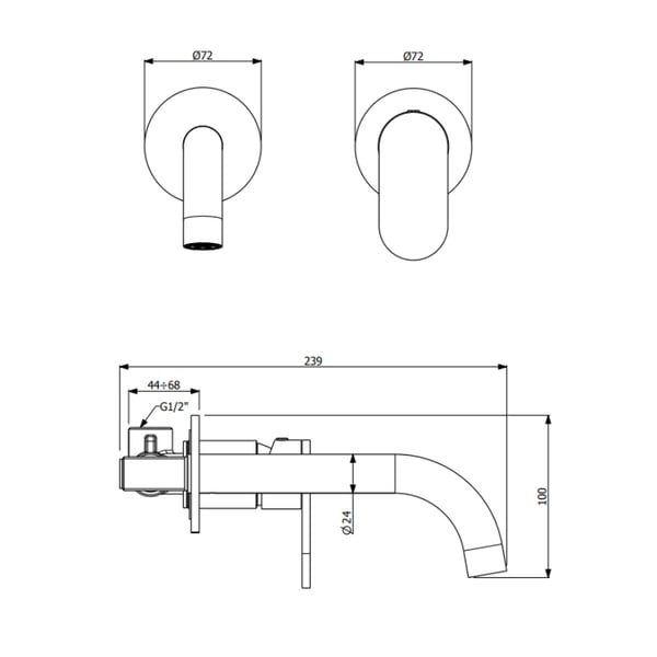 Μπαταρία νιπτήρος εντοιχισμού 2 οπών Slim Antique Brass 500045-221